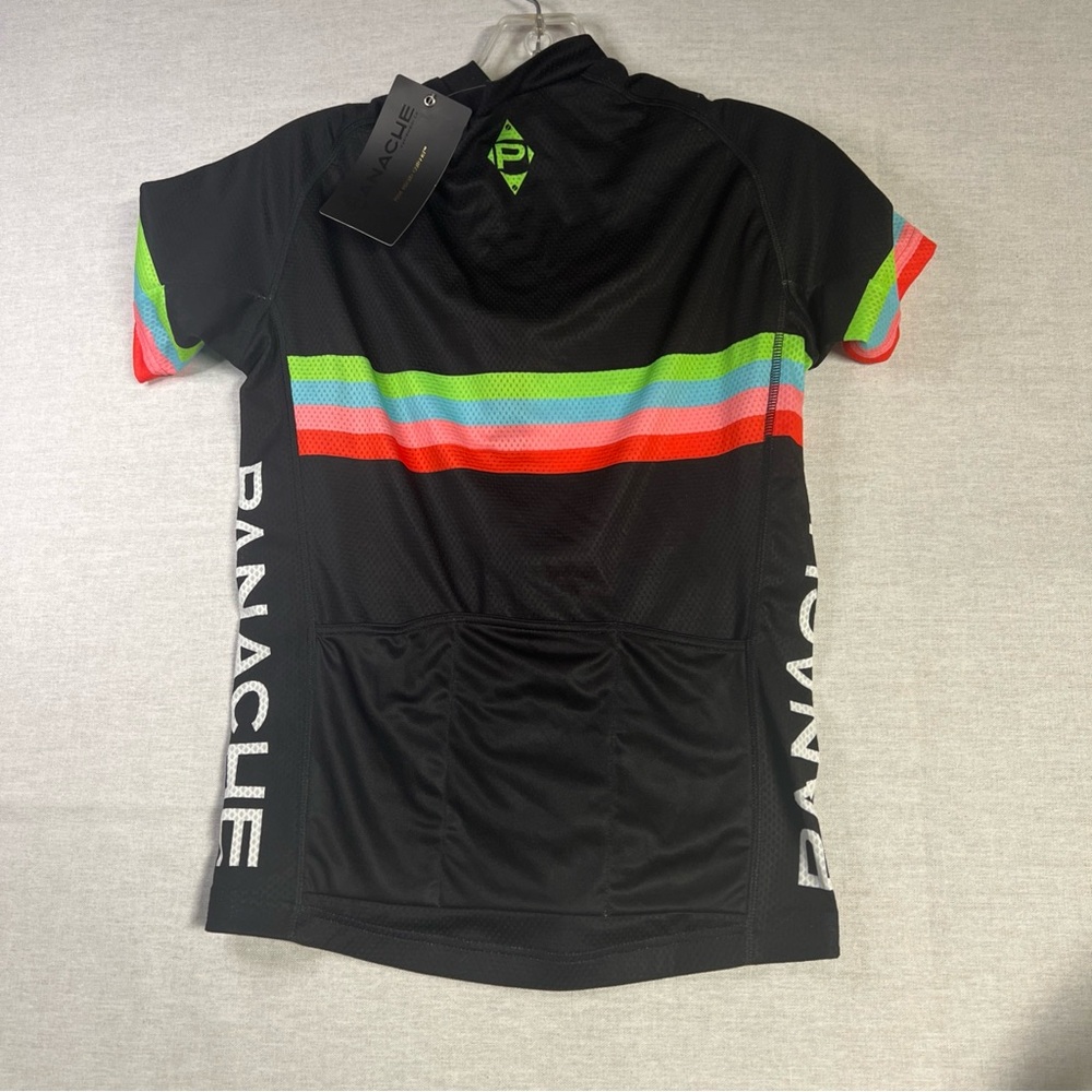 PANACHE Boulder Colorado Cycling Jersey XS Race Cut Bicycle Wt Blk Green Teal Pi - Picture 2 of 10